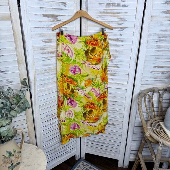 JAMS WORLD Women's L Wrap Maxi Skirt Hawaiian Ukulele Copyright Pattern Yellow - Picture 2 of 11